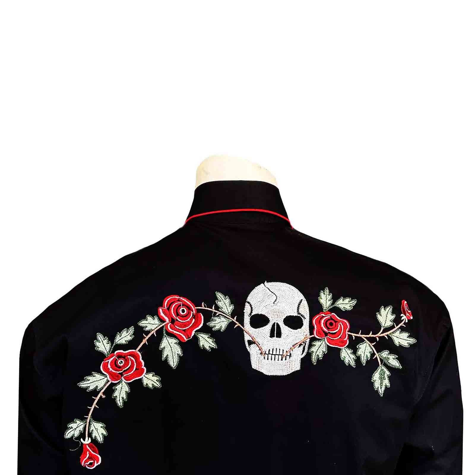 Men’s Skulls & Roses Vintage Embroidered Western Shirt