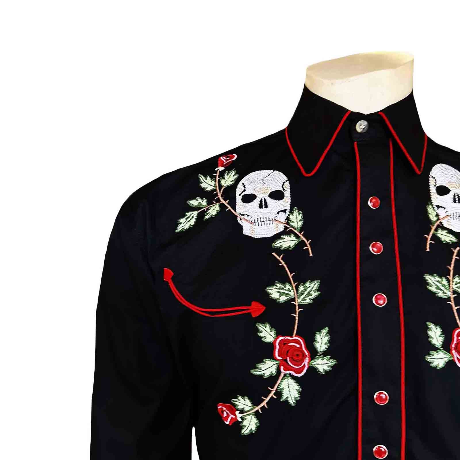 Men’s Skulls & Roses Vintage Embroidered Western Shirt