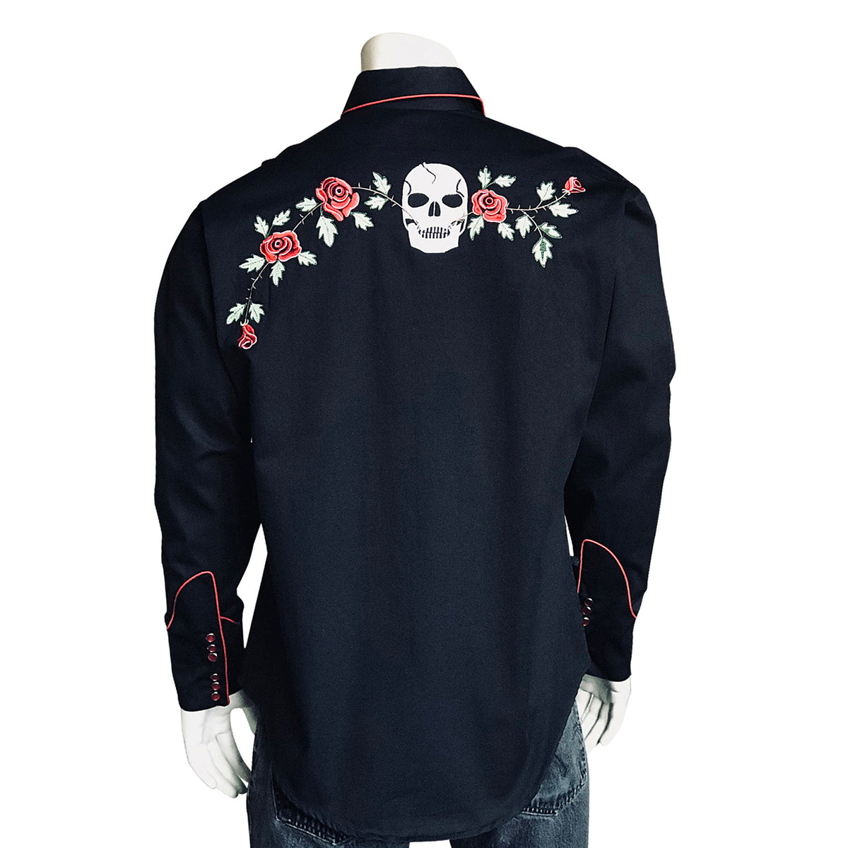 Men’s Skulls & Roses Vintage Embroidered Western Shirt