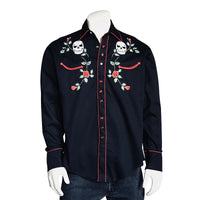 Men’s Skulls & Roses Vintage Embroidered Western Shirt