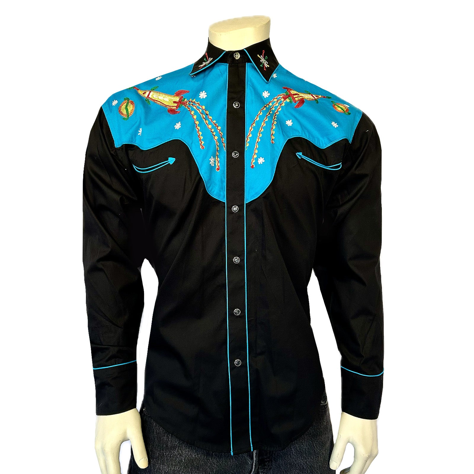 Men's 2-Tone Space Cowboy Embroidered Western Shirt