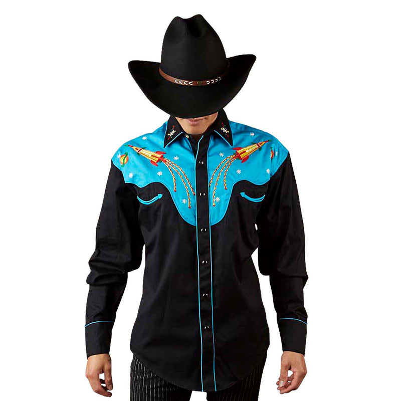 Men's 2-Tone Space Cowboy Embroidered Western Shirt