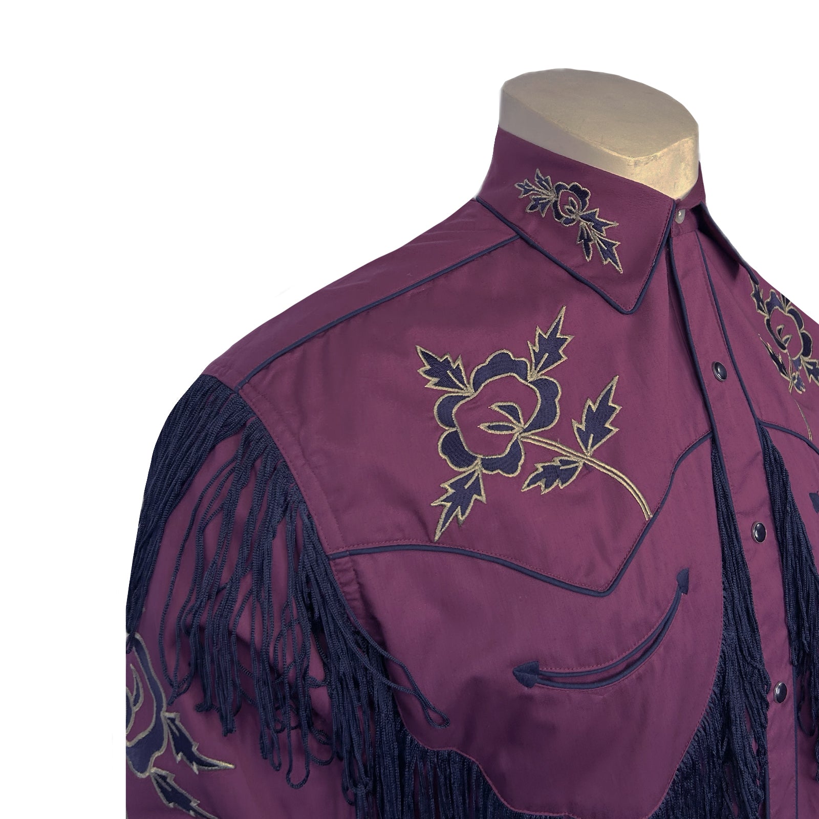 Rockmount Men's Burgundy Vintage Fringe Embroidered Western Shirt