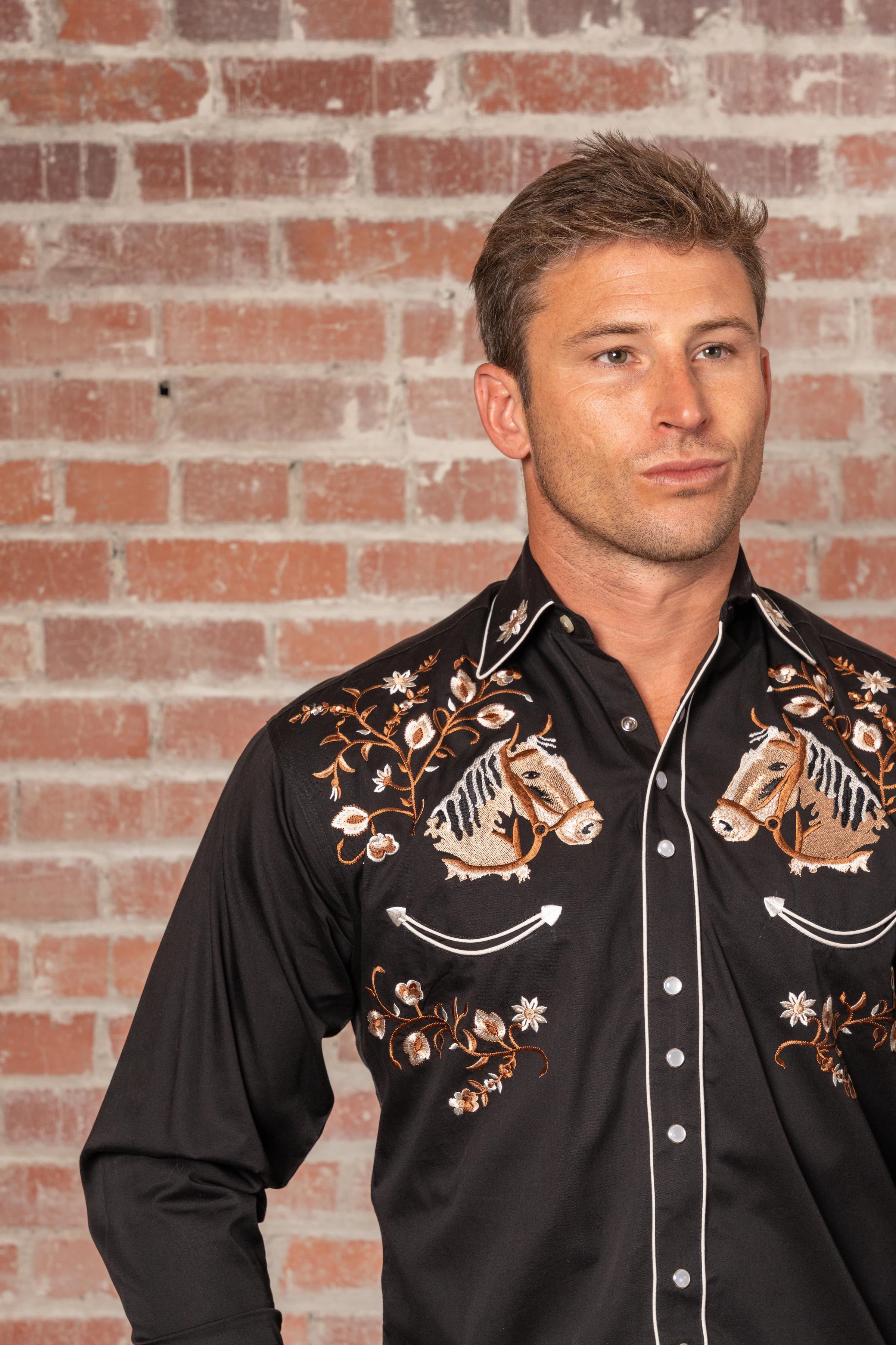 Men's Vintage Horsehead Floral Embroidered Western Shirt by Rockmount Ranch Wear, vintage western wear