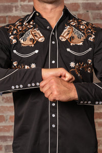 Men's Vintage Horsehead Floral Embroidered Western Shirt by Rockmount Ranch Wear, vintage floral embroidered