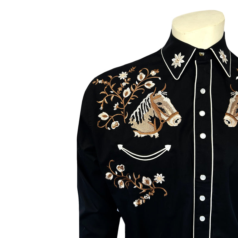 Men’s Vintage Horsehead & Floral Embroidered Western Shirt