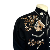 Men’s Vintage Horsehead & Floral Embroidered Western Shirt