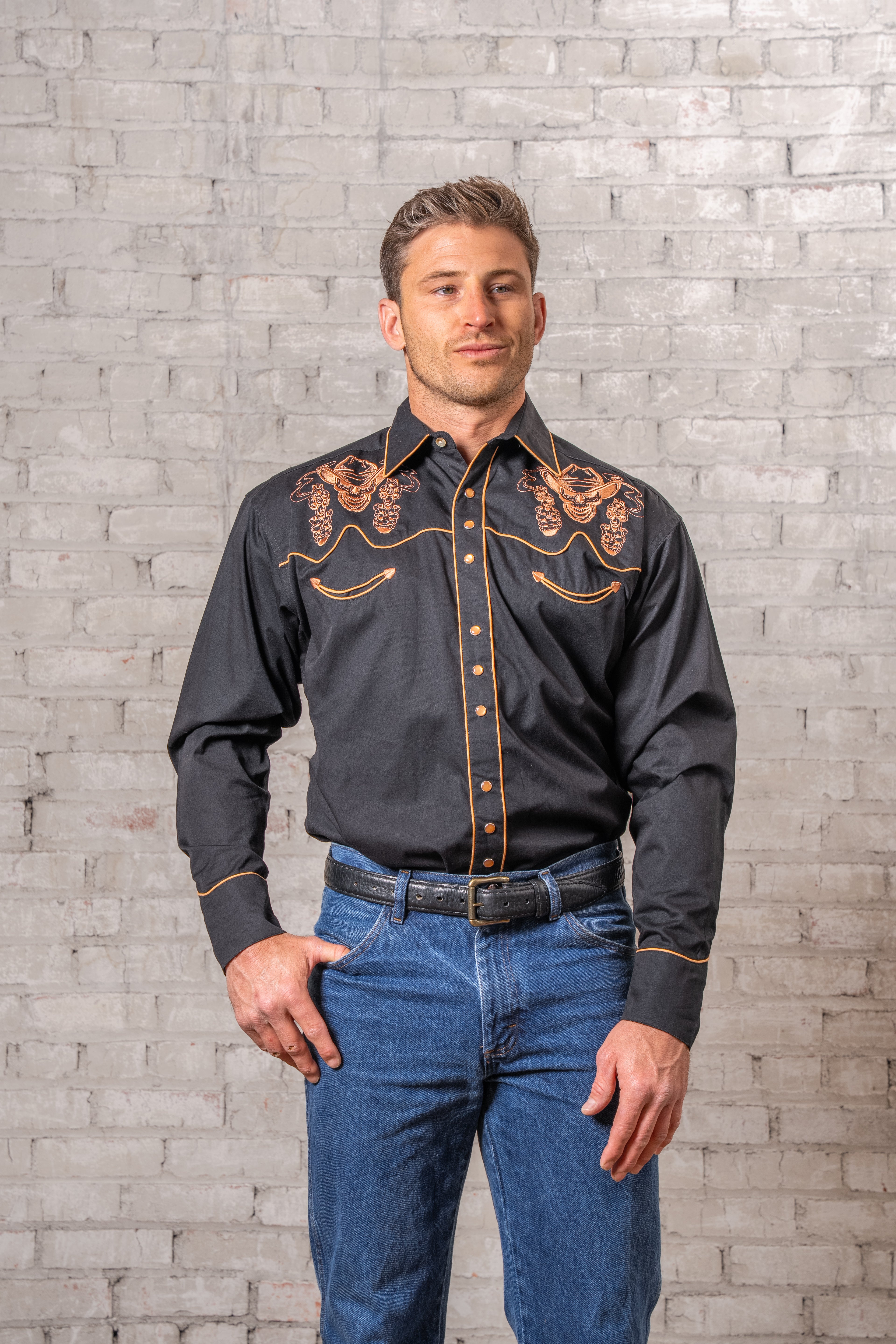 Rockmount Men's Vintage Dead Cowboy Guns Blazing Embroidered