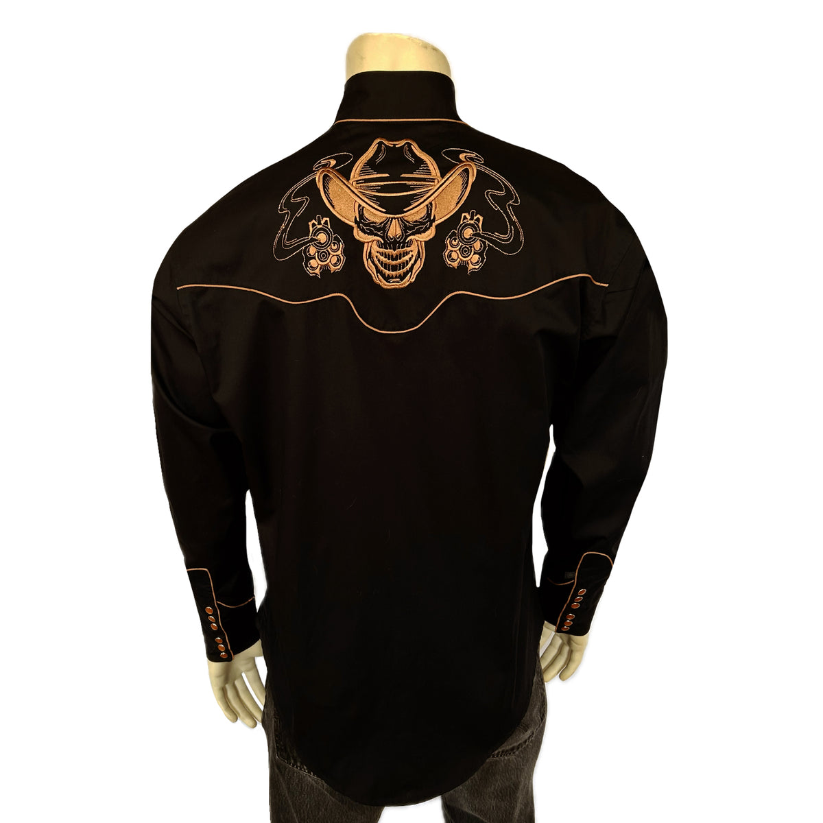 Men's Black Dead Cowboy Guns Blazing Embroidered Western Shirt