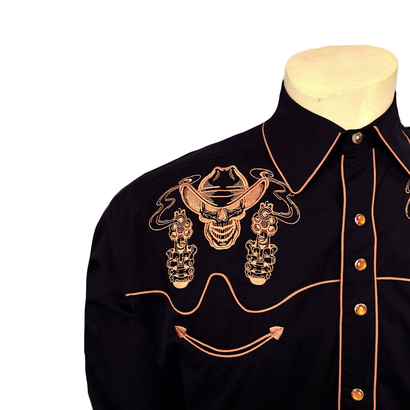 Men's Black Dead Cowboy Guns Blazing Embroidered Western Shirt