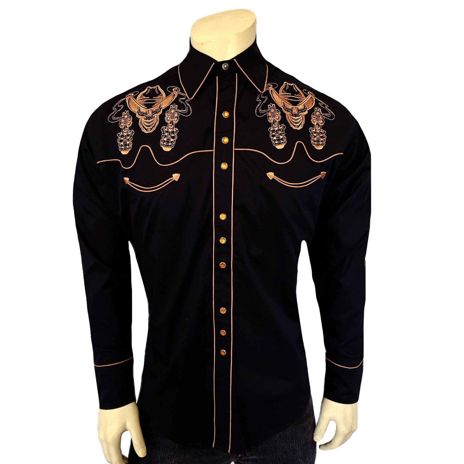 Men's Black Dead Cowboy Guns Blazing Embroidered Western Shirt - XS Men's Black Dead Cowboy Guns Blazing Embroidered Western Shirt - XS