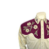 Men's Vintage 2-Tone Floral Embroidered Western Shirt in Tan & Burgundy