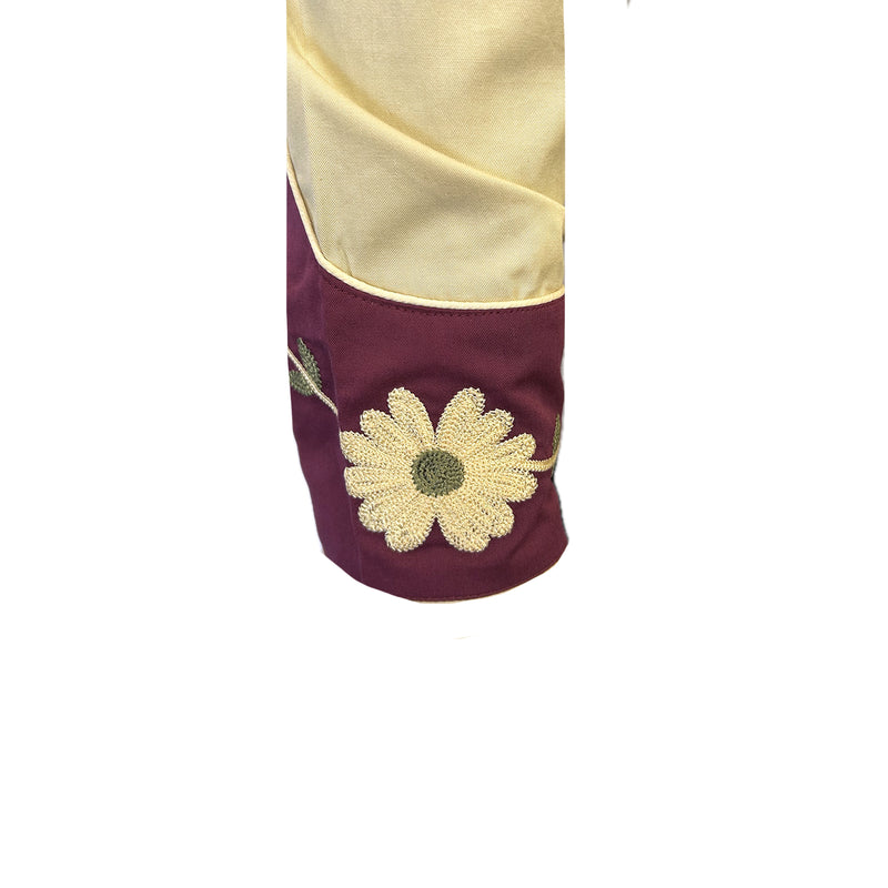 Men's Vintage 2-Tone Floral Embroidered Western Shirt in Tan & Burgundy