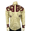 Men's Vintage 2-Tone Floral Embroidered Western Shirt in Tan & Burgundy