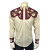 Men's Vintage 2-Tone Floral Embroidered Western Shirt in Tan & Burgundy