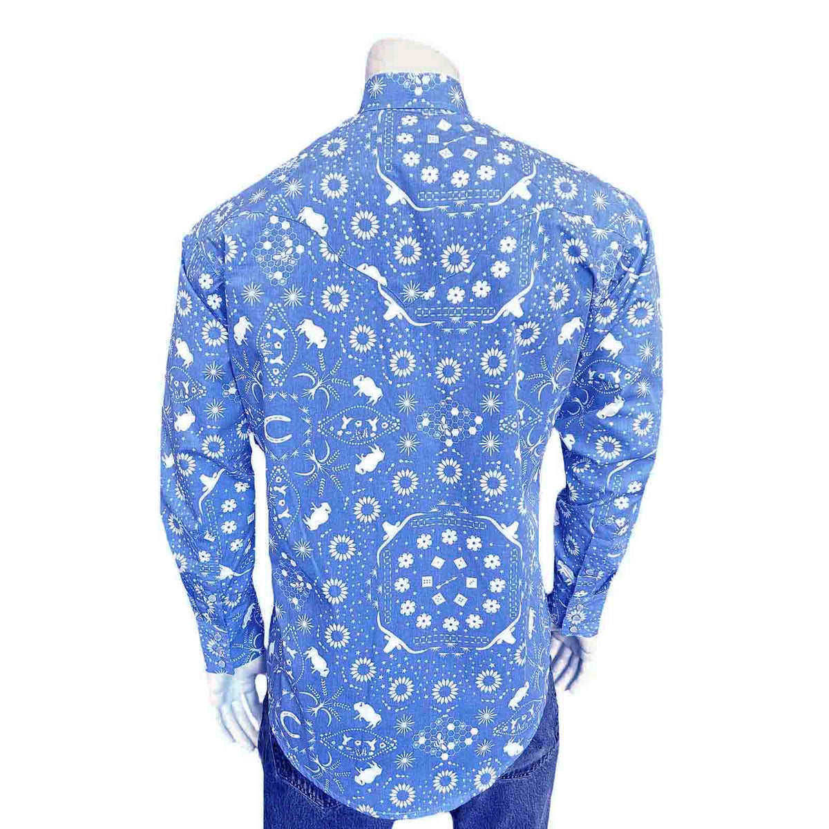 Men's Blue Bison Bandana Print Western Shirt