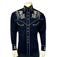 Kid's Vintage Navy Guitar Embroidered Western Shirt