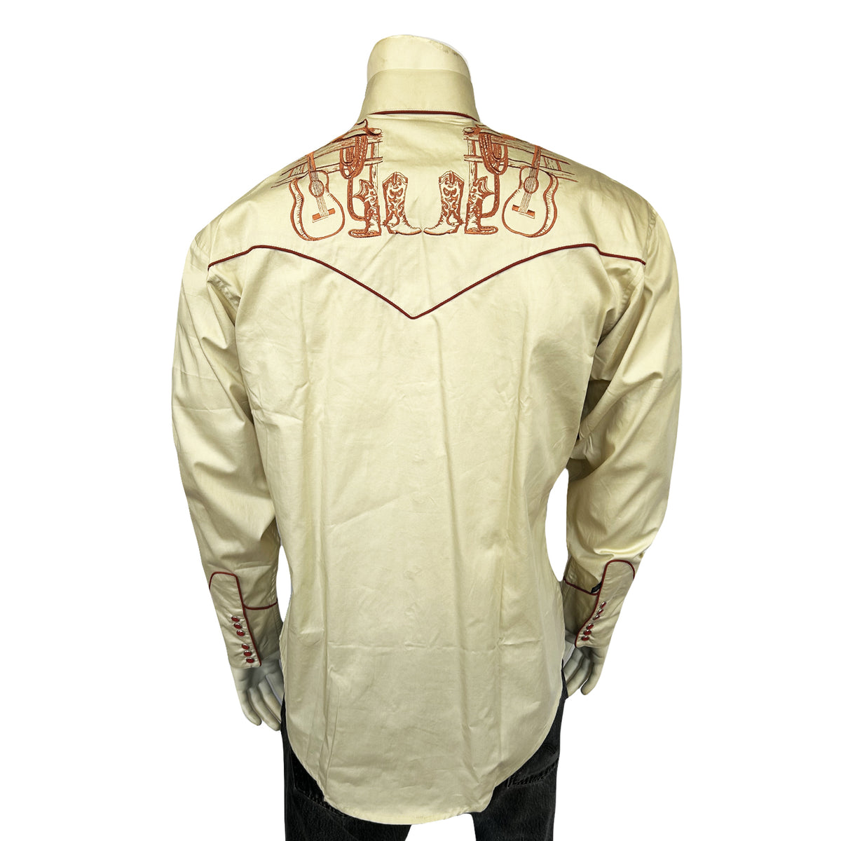 Men's Vintage Guitar Embroidered Western Shirt