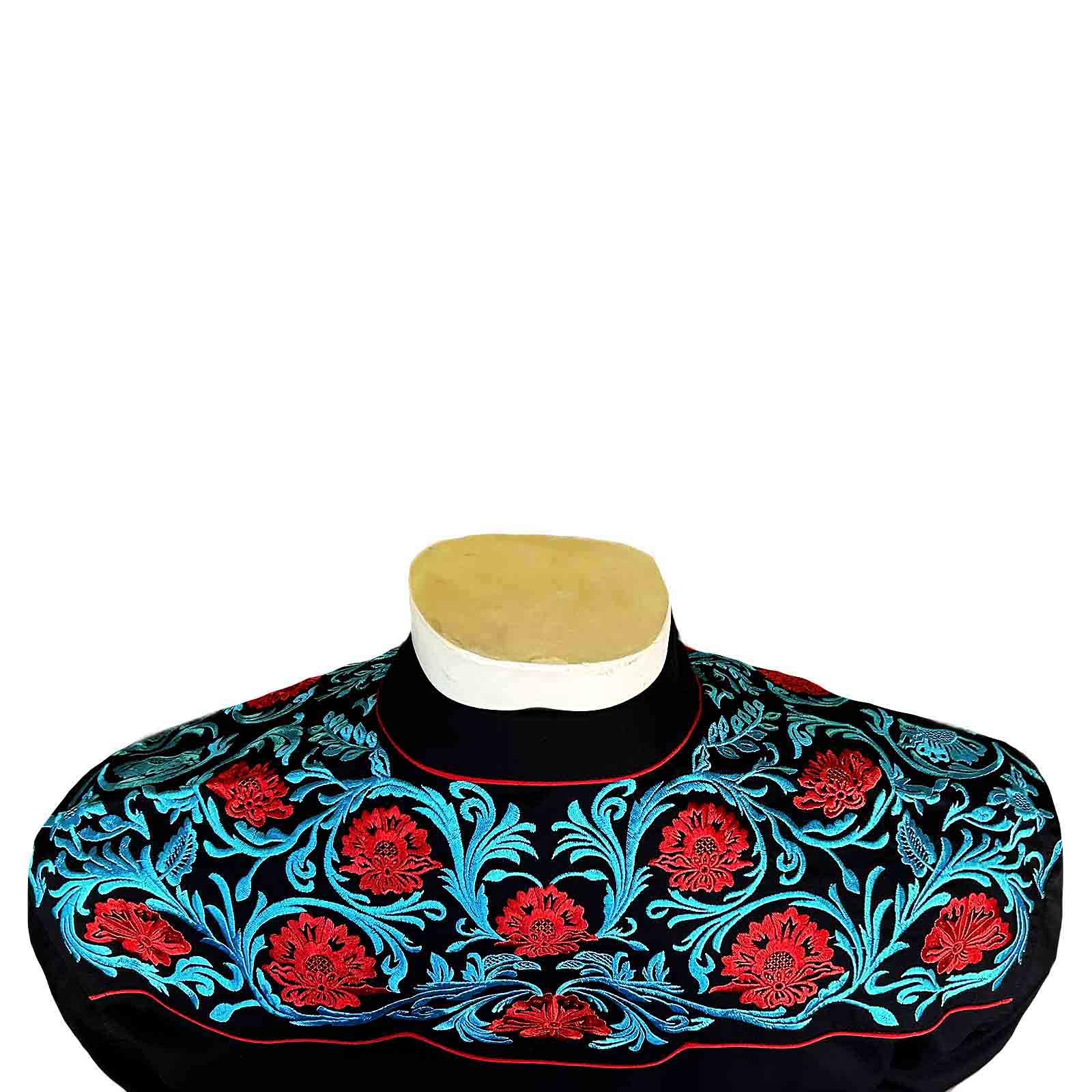 Men’s Vintage Red Floral & Turquoise Embroidered Western Shirt in Black