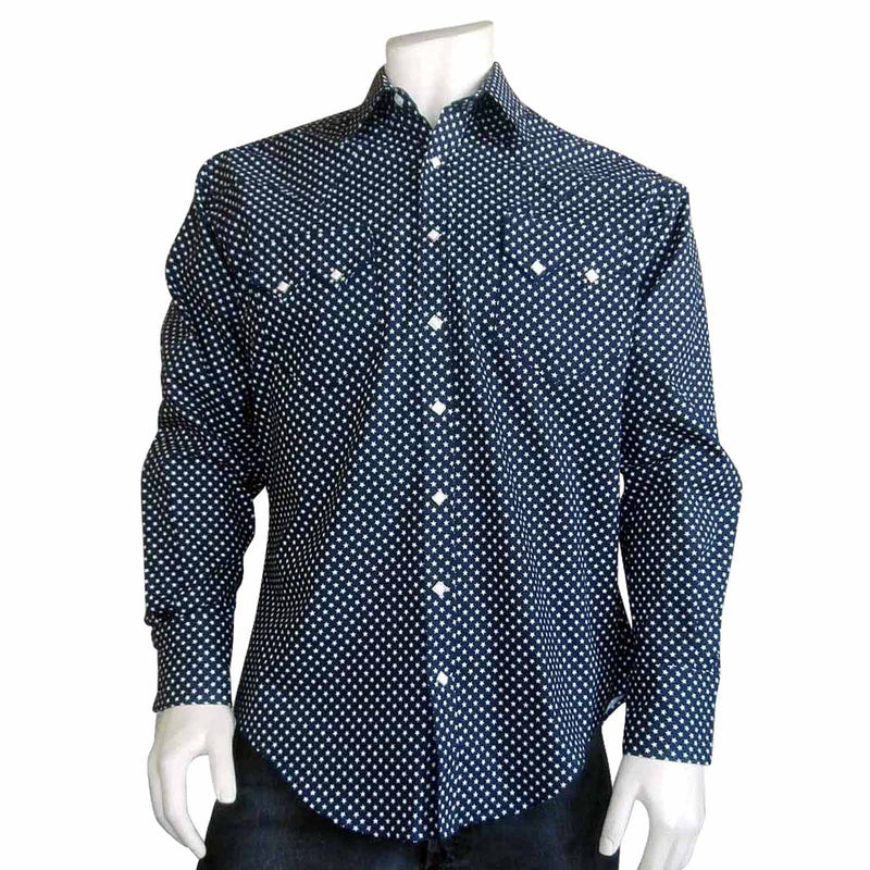 Men's American Stars Print Western Shirt in Navy