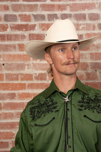 Men's Vintage Green Rider Embroidered Western Shirt