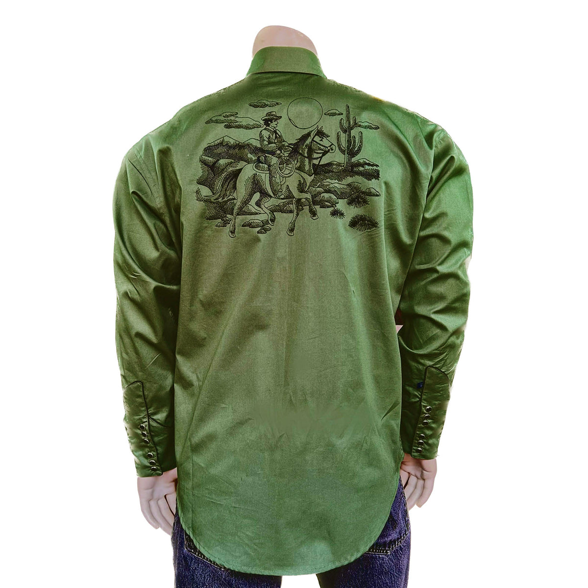 Men's Green Vintage Rider Western Embroidery