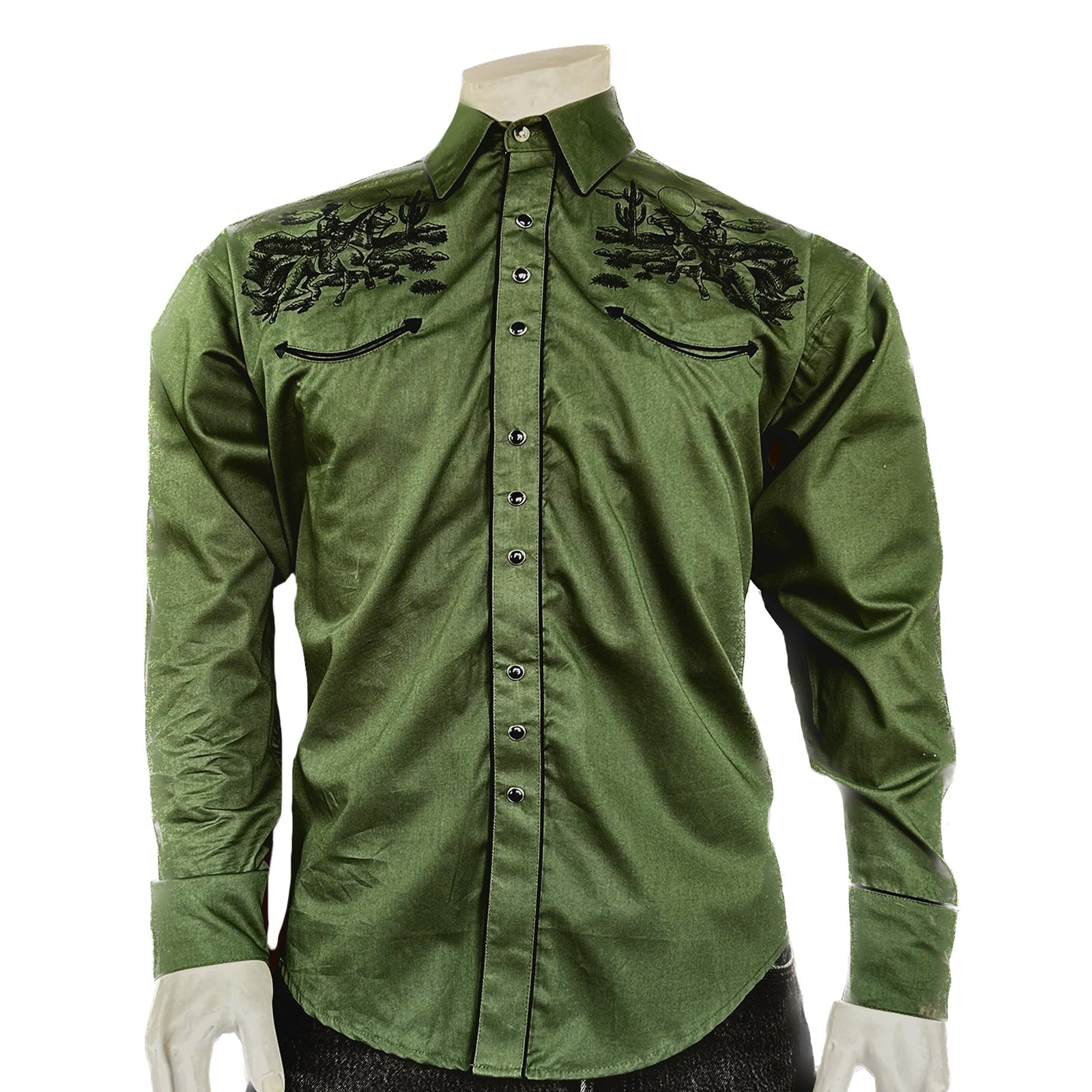 Men's Green Vintage Rider Western Embroidery