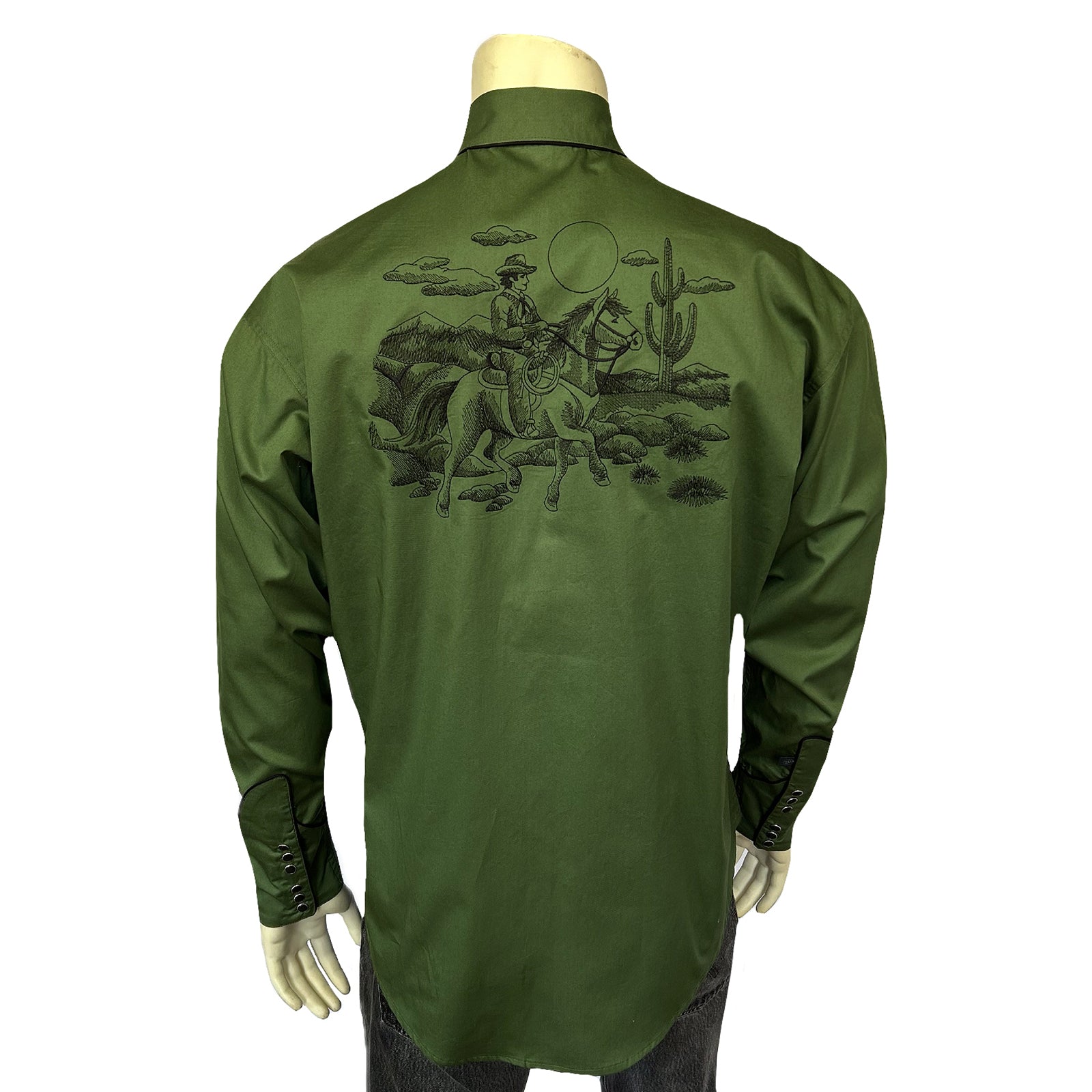 Men's Vintage Green Rider Embroidered Western Shirt