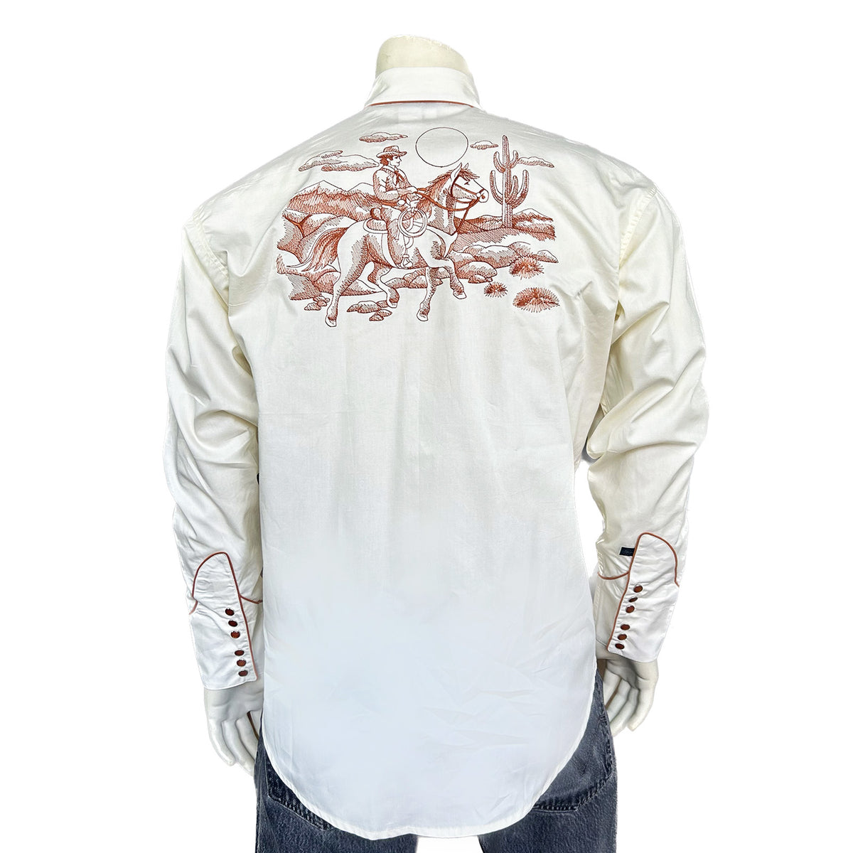 Men's Ivory Vintage Rider Western Embroidery