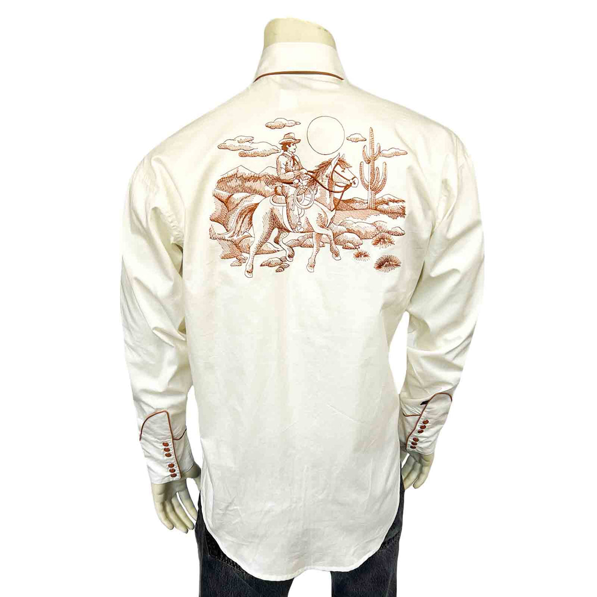 Men's Vintage Ivory Rider Embroidered Western Shirt