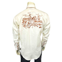 Men's Ivory Vintage Rider Embroidered Western Shirt