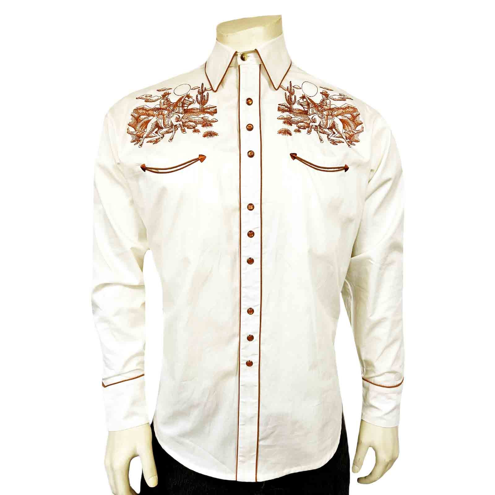 Men's Vintage Ivory Rider Embroidered Western Shirt - XXL Men's Vintage Ivory Rider Embroidered Western Shirt - XXL