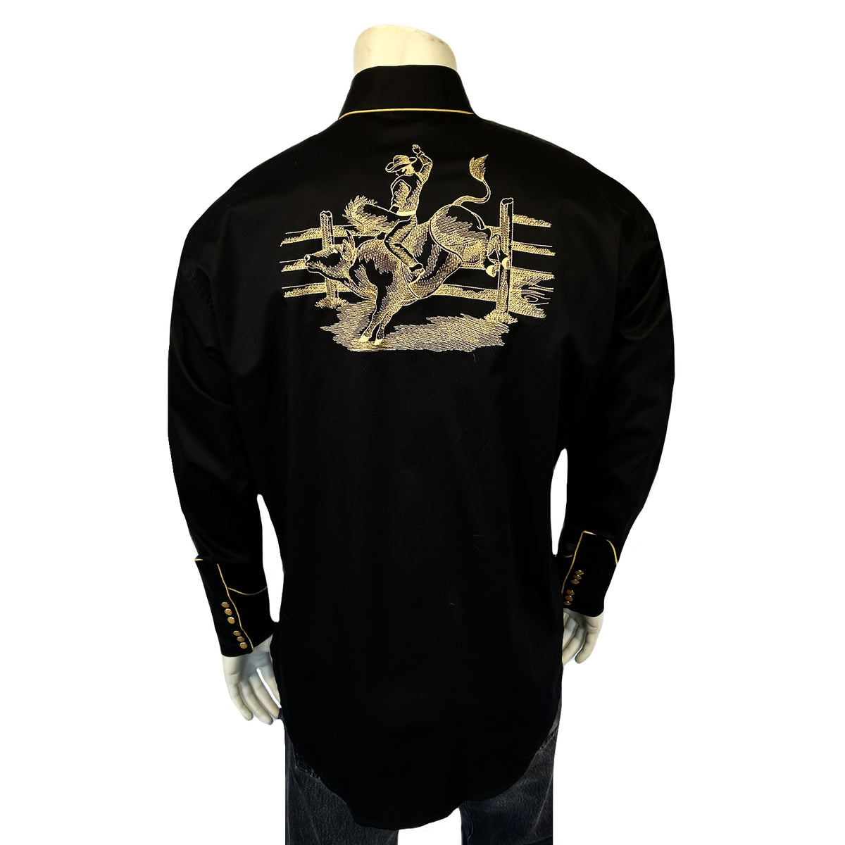 Men's Vintage Black Bull Rider Embroidered Western Shirt