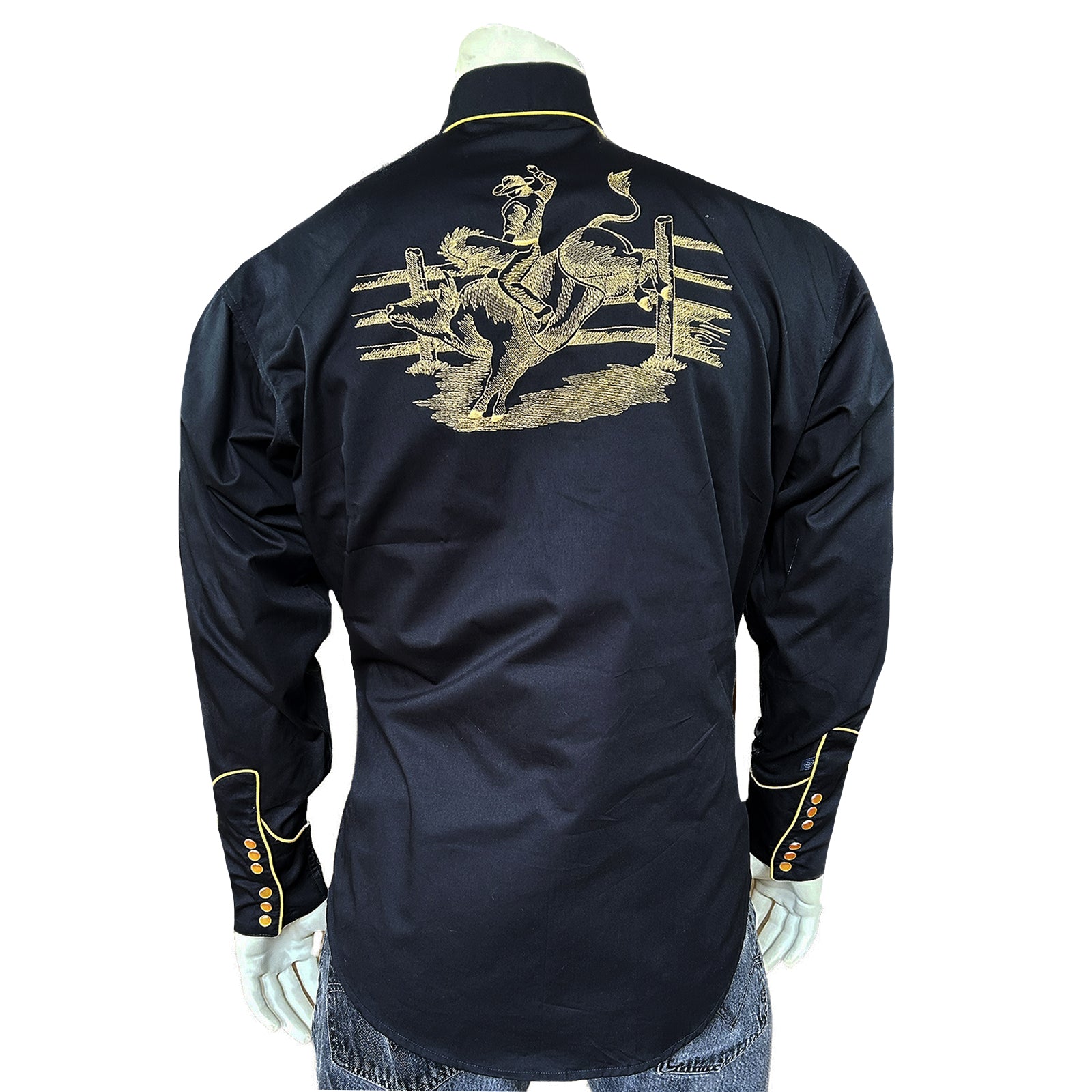 Men's Vintage Black Bull Rider Embroidered Western Shirt – Rockmount