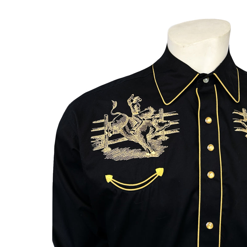 Bull Rider Cloth Men's Vintage Black Bull Rider Embroidered Western Shirt – Rockmount