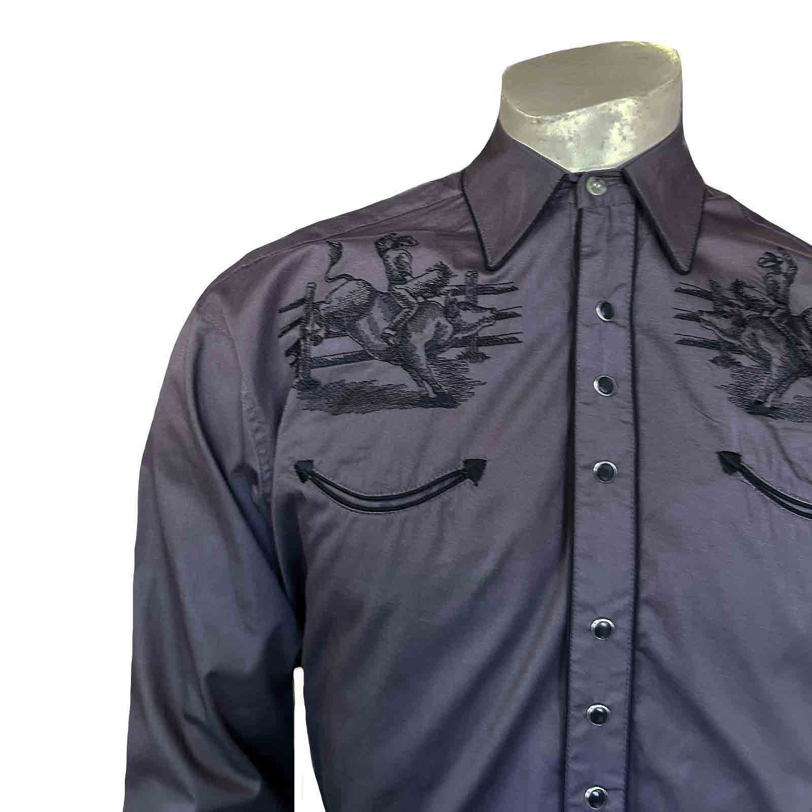 Men's Vintage Grey Bull Rider Embroidered Western Shirt