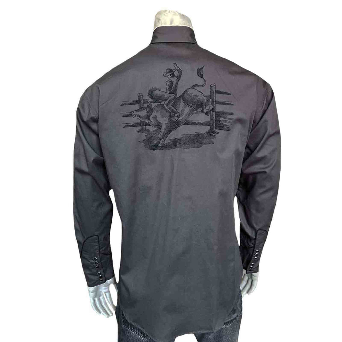 Men's Vintage Grey Bull Rider Embroidered Western Shirt