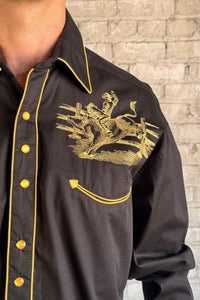 Men's Vintage Black Bull Rider Embroidered Western Shirt