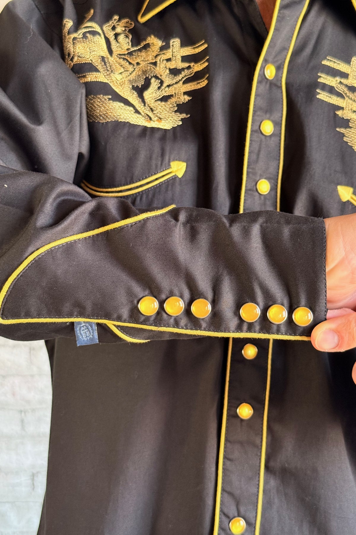 Men's Vintage Black Bull Rider Embroidered Western Shirt