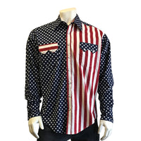 Men's 2-Tone American Flag Print Western Shirt