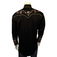 Men's Black Vintage Variegated Floral Embroidered Western Shirt