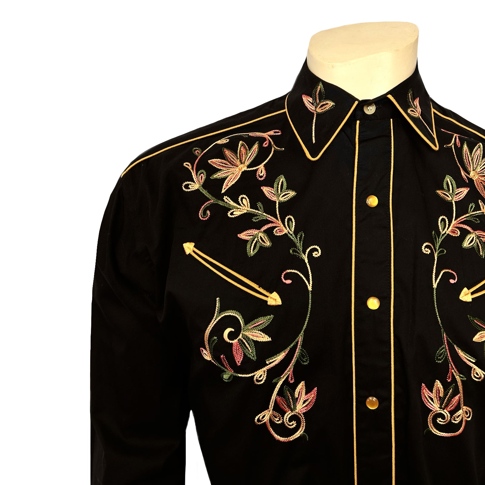 Men's Black Vintage Variegated Floral Embroidered Western Shirt - XXL Men's Black Vintage Variegated Floral Embroidered Western Shirt - XXL