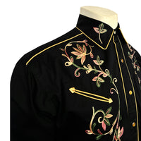 Men's Black Vintage Variegated Floral Embroidered Western Shirt