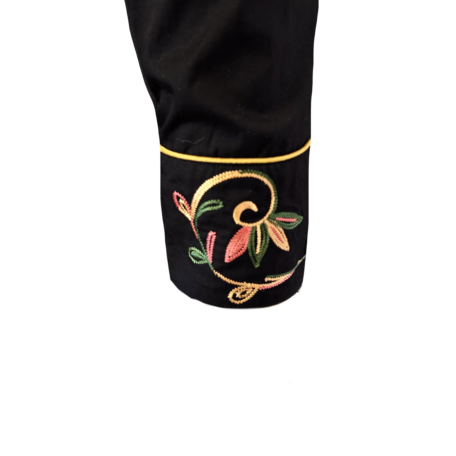 Men's Black Vintage Variegated Floral Embroidered Western