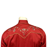 Men's Red Vintage Variegated Floral Embroidery