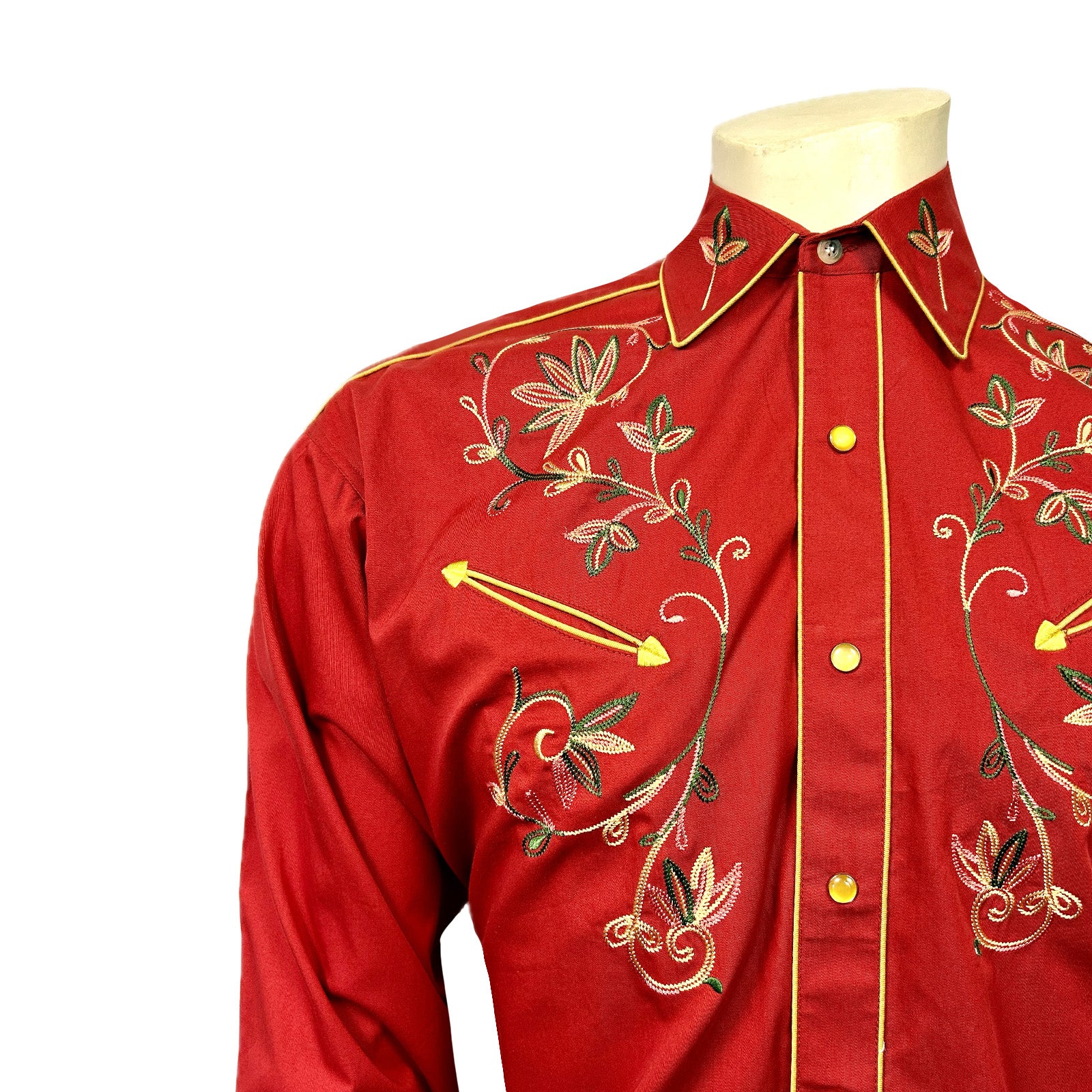 Men's Red Vintage Variegated Floral Embroidery