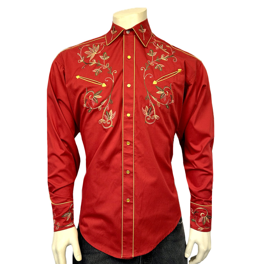 Rockmount Men's Red Vintage Variegated Floral Embroidery