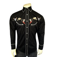 Men's Black Boot, Hat & Skull Embroidered Western Shirt