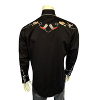 Men's Black Boot, Hat & Skull Embroidered Western Shirt