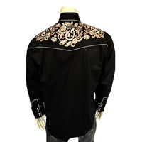 Men's Black with Brown Floral Horseshoe Embroidered Western Shirt